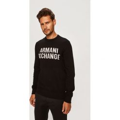 Armani Exchange - Sweter. Niebieskie swetry męskie Armani Exchange, xxl, bez wzorów, z elastanu, z okrągłym kołnierzem, bez kaptura. Za 399,90 zł.