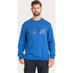 BLUZA Armani Exchange. Niebieskie bluzy męskie Armani Exchange, s, z aplikacjami, z materiału, z okrągłym kołnierzem, bez rękawów, bez kaptura. Za 469,00 zł.