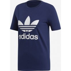 Adidas Originals Trefoil Koszulka Niebieski. Niebieskie koszulki damskie adidas Originals, s, z nadrukiem, z elastanu, bez kołnierzyka. Za 97,95 zł.