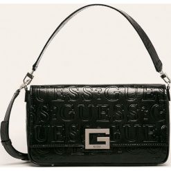 Guess Jeans - Torebka. Czarne torby damskie na zakupy Guess Jeans, w paski, z bawełny, na ramię, bez dodatków. Za 599,90 zł.