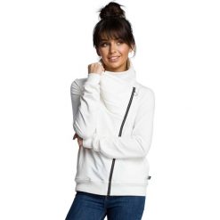 Bluzy sportowe damskie: Sportowa Bluza Zapinana na Ukośny Zamek – Ecru