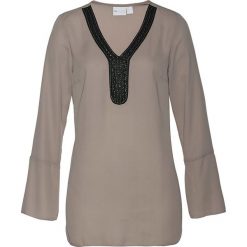 Tunika z ozdobną tasiemką bonprix brunatny. Brązowe tuniki damskie z długim rękawem bonprix, z materiału, z dekoltem w serek. Za 74,99 zł.