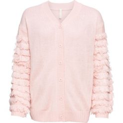 Sweter rozpinany z rękawami z frędzlami bonprix bladoróżowy. Różowe swetry damskie bonprix, bez wzorów, bez rękawów, bez kaptura. Za 149,99 zł.