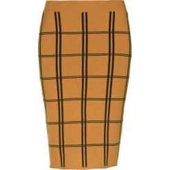 Spódnica bonprix wielbłądzia wełna - czarny w kratę. Pomarańczowe spódniczki damskie bonprix, bez wzorów, z wełny, długie, dopasowane. Za 74,99 zł.