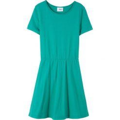Sukienka shirtowa (krótki rękaw) bonprix szmaragdowy. Zielone sukienki dziewczęce bonprix, bez wzorów, z krótkim rękawem, krótkie, mini, rozkloszowane. Za 34,99 zł.