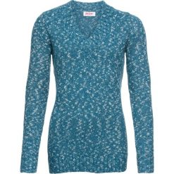 Sweter z dekoltem w serek bonprix zielony oceaniczny melanż. Zielone swetry damskie marki bonprix, bez wzorów, bez rękawów, bez kaptura. Za 44,99 zł.