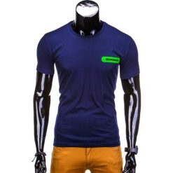 T-shirt męski bez nadruku S824 - granatowy. Niebieskie t-shirty męskie Ombre Clothing, s, z nadrukiem, eleganckie, bez kołnierzyka. Za 14,99 zł.