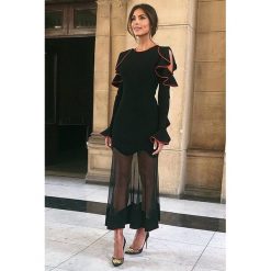 Sukienka MARLANY. Czarne sukienki damskie IVET, na imprezę, m, bez wzorów, eleganckie, z falbankami, bez rękawów, długie. W wyprzedaży za 39,00 zł.