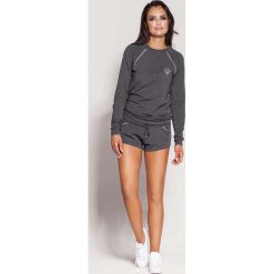 Bluzy damskie: Popielata Nierozpinana Bluza z Biżuteryjnym Akcentem