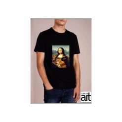 T-shirt : " Mona Lisa i kot ". Białe t-shirty męskie Life is art, xxl, z nadrukiem, klasyczne, z klasycznym kołnierzykiem. Za 120,00 zł.