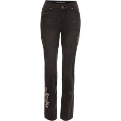 Dżinsy RELAXED z haftem bonprix czarny denim. Czarne jeansy damskie bonprix, z jeansu. Za 59,99 zł.