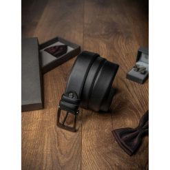 PASEK MĘSKI SKÓRZANY SKÓRA NATURALNA EKSKLUZYWNY. Czarne paski męskie ROVICKY, w paski, ze skóry, eleganckie. Za 49,00 zł.