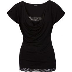 Shirt z koronką bonprix czarny. Czarne koszulki damskie bonprix, w koronkowe wzory, z koronki, bez kołnierzyka, bez rękawów. Za 69,99 zł.