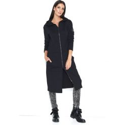 Czarna Długa Bluza z Kapturem Zapinana na Suwak. Czarne bluzki damskie Molly.pl, s, bez wzorów, z bawełny, eleganckie, z kapturem, z długim rękawem. Za 148,90 zł.