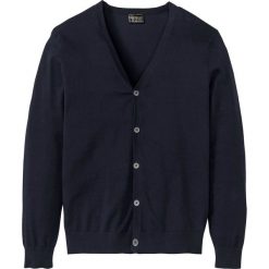 Sweter rozpinany z gładkiej dzianiny bonprix ciemnoniebieski. Niebieskie swetry męskie bonprix, s, bez wzorów, z dzianiny. Za 89,99 zł.