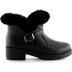 Botki damskie czarne SJ1820-1 Black. Czarne botki damskie ButyModne, na zimę, ze skóry ekologicznej, eleganckie, bez obcasa, z paskami. Za 76,41 zł.