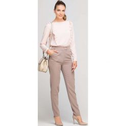 Beżowe Eleganckie Spodnie z Podwyższonym Stanem. Brązowe spodnie damskie Molly.pl, s, bez wzorów, eleganckie, z podwyższonym stanem. Za 128,90 zł.