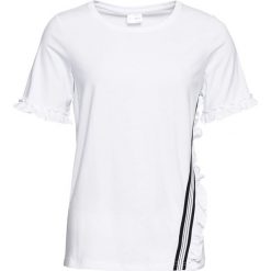 Shirt z aplikacją, krótki rękaw bonprix biało-czarny. Białe bluzki sportowe damskie bonprix, z aplikacjami, z okrągłym kołnierzem, z krótkim rękawem, krótkie, bez kaptura. Za 34,99 zł.