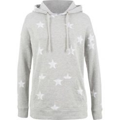 Bluza z kapturem i nadrukiem w gwiazdy bonprix jasnoszary melanż z nadrukiem. Szare bluzy rozpinane damskie bonprix, melanż, z kapturem. Za 74,99 zł.