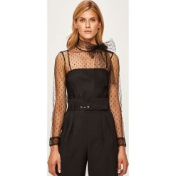 Red Valentino - Bluzka. Czarne bluzki damskie Red Valentino, bez wzorów, z poliamidu, bez kołnierzyka, z długim rękawem. Za 1399,00 zł.