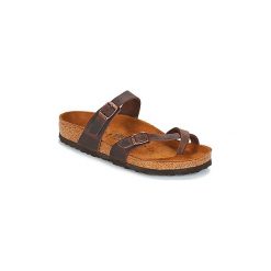 Klapki Birkenstock MAYARI. Pomarańczowe klapki damskie Birkenstock, bez wzorów, bez obcasa. Za 369,00 zł.