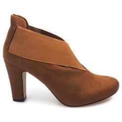 Brązowe Zamszowe Botki Na Słupku 7-206 Camel. Pomarańczowe botki damskie ButyModne, z zamszu, eleganckie, bez obcasa, na słupku, bez zapięcia. Za 66,00 zł.