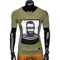 T-shirty męskie: T-SHIRT MĘSKI Z NADRUKIEM S994 - KHAKI