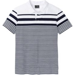Shirt polo w paski bonprix biało-ciemnoniebieski w paski. Niebieskie koszulki męskie bonprix, xl, w paski, bez rękawów. Za 69,99 zł.