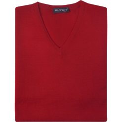 Czerwony sweter męski w szpic SW25. Czerwone swetry męskie Lanieri Fashion - swetry męskie, m, bez wzorów, z bawełny, casualowe, z dekoltem w serek, bez kaptura. Za 117,00 zł.