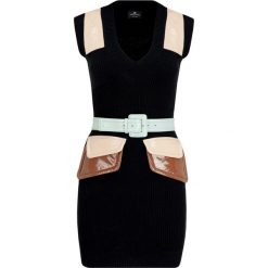 Sukienka dzianinowa Elisabetta Franchi AM-16M-92E2-V399. Czarne sukienki damskie Elisabetta Franchi, m, bez wzorów, z poliesteru, bez kołnierzyka, bez rękawów. W wyprzedaży za 919,00 zł.