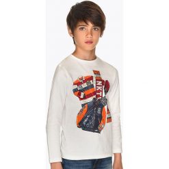 Mayoral - Longsleeve dziecięcy 128-172 cm. Białe t-shirty chłopięce Mayoral, z nadrukiem, z bawełny, z długim rękawem. W wyprzedaży za 49,90 zł.