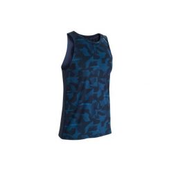 Koszulka bez rękawów fitness cardio męska FTA 500. Niebieskie koszulki męskie DOMYOS, m, bez wzorów, z elastanu, bez kołnierzyka, bez rękawów, na fitness i siłownię. Za 39,99 zł.