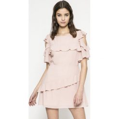 Answear - Sukienka. Fioletowe sukienki mini damskie marki ANSWEAR, na co dzień, s, z wiskozy, casualowe, z okrągłym kołnierzem, proste. W wyprzedaży za 69,90 zł.