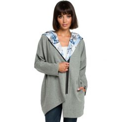 Szara Rozpinana Luźna Bluza z Kwiecistym Kapturem. Szare bluzy damskie Molly.pl, s, w kwiaty, z tkaniny, bez rękawów, długie. Za 199,90 zł.