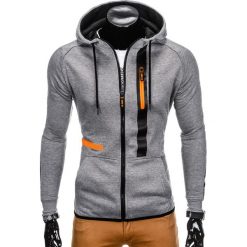 BLUZA MĘSKA ROZPINANA Z KAPTUREM B746 - SZARA. Szare bluzy męskie marki Ombre Clothing, s, z bawełny, z kapturem. Za 34,99 zł.