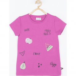 Koszulka. Czerwone bluzki dziewczęce marki FRUIT & FUN, z aplikacjami, z krótkim rękawem. Za 45,90 zł.