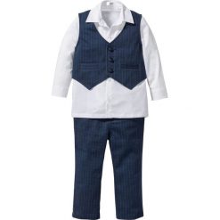Koszula + kamizelka + spodnie (3 części) bonprix ciemnoniebiesko-biały. Niebieskie bluzki dziewczęce marki bonprix, m, w paski. Za 79,99 zł.
