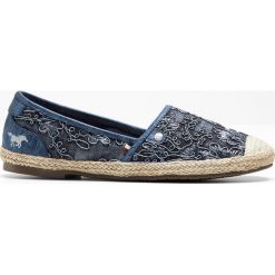 Espadryle Mustang bonprix ciemnoniebiesko-złoty. Niebieskie baleriny damskie bonprix, z haftami, bez obcasa. Za 149,99 zł.