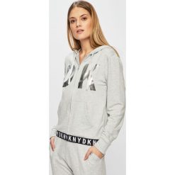 Dkny - Bluza. Szare bluzy damskie DKNY, s, z nadrukiem, z elastanu, bez rękawów, z kapturem. W wyprzedaży za 249,90 zł.