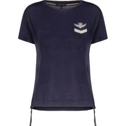 T-shirt AERONAUTICA MILITARE Granatowy. Niebieskie t-shirty damskie marki Aeronautica Militare, z aplikacjami, z wiskozy, z okrągłym kołnierzem. Za 460,00 zł.