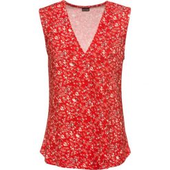 Top bonprix czerwony w kwiaty. Czerwone bluzki damskie bonprix, z nadrukiem, z dekoltem w serek, bez rękawów. Za 54,99 zł.