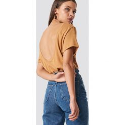 Bluzki, topy, tuniki: NA-KD Basic T-shirt z odkrytymi plecami - Brown,Beige,Yellow