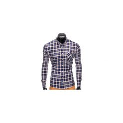 KOSZULA MĘSKA W KRATĘ Z DŁUGIM RĘKAWEM K396 - GRANATOWY/BRĄZOWY. Brązowe koszule męskie na spinki Ombre Clothing, m, z długim rękawem. Za 49,00 zł.