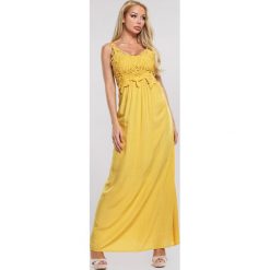 Żółta Sukienka Keep Quiet. Żółte sukienki damskie other, s, bez wzorów, z koronki, eleganckie, bez kołnierzyka, bez rękawów, maxi. Za 99,99 zł.
