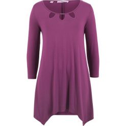 Tunika shirtowa, rękawy 3/4 bonprix fiołkowy. Fioletowe tuniki damskie bonprix, bez wzorów, bez kołnierzyka, bez rękawów. Za 37,99 zł.