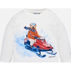 Mayoral - Longsleeve dziecięcy 68-98 cm. Białe t-shirty chłopięce Mayoral, z nadrukiem, z bawełny, z długim rękawem. W wyprzedaży za 39,90 zł.