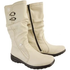 RIEKER TEX Z7072-60 beige, kozaki damskie. Brązowe koturny damskie Rieker, z wełny, na zamek. Za 329,90 zł.