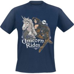 The Witcher Unicorn Rides T-Shirt granatowy. Niebieskie t-shirty męskie The Witcher, l, z nadrukiem, z okrągłym kołnierzem. Za 74,90 zł.