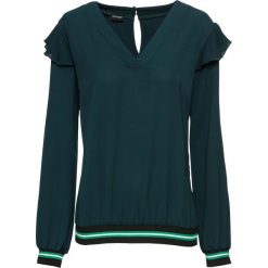 Bluzka z kontrastowymi paskami bonprix ciemnozielony. Zielone bluzki z odkrytymi ramionami bonprix, w paski, z kontrastowym kołnierzykiem. Za 59,99 zł.