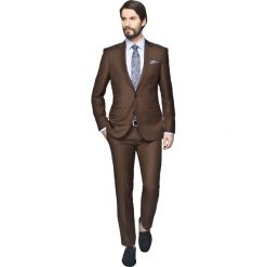 Garnitury: garnitur peneto 313 brąz slim fit